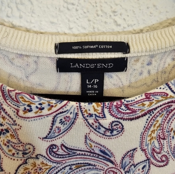Land's End LP 100% Cotton Paisley 3/4 Sleeve Top - Picture 3 of 7